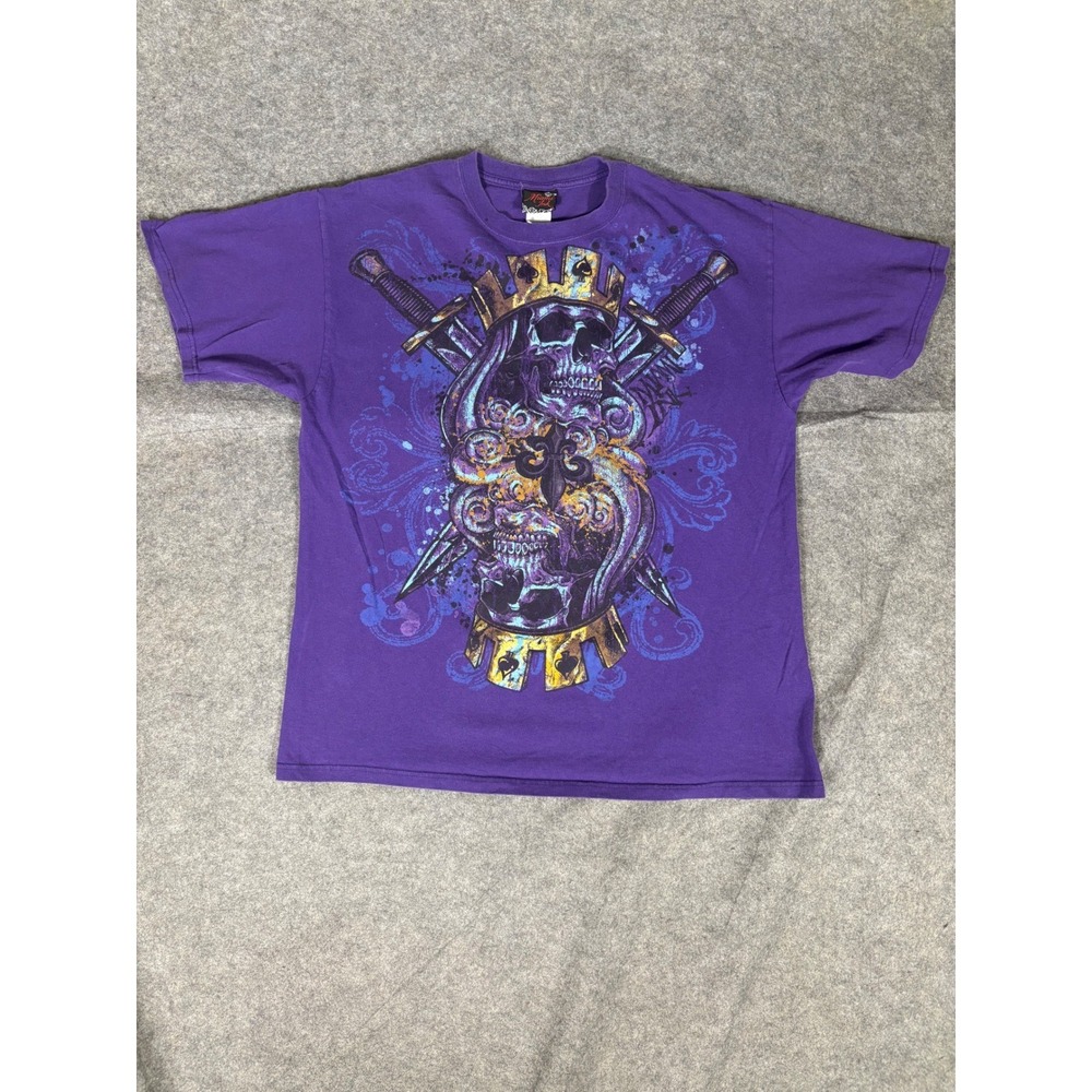 Miami Ink Skull Crown‎ Swords Graphic T Shirt Purple Mens Large